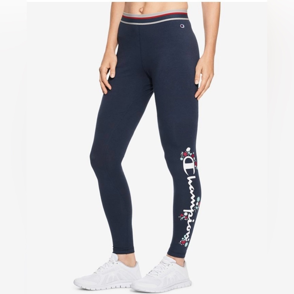 Champion Organic Cotton Legging -Side logo detail , stripe waistband -EUC Sz L💙‌ - Picture 2 of 2
